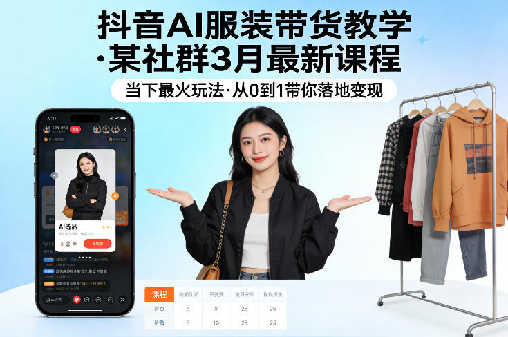 抖音AI服装带货教学，某社群3月最新课程，当下最火玩法，从0到1带你落地变现-轻创终点站