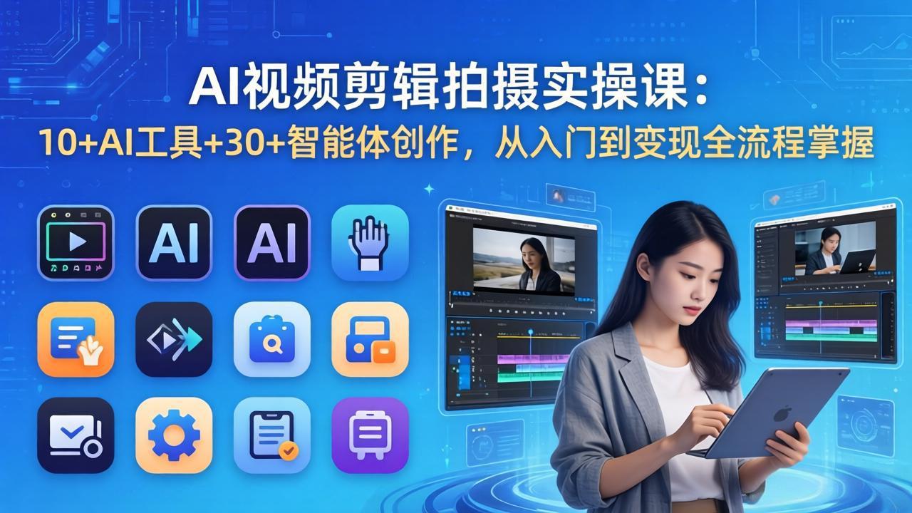 AI 视频剪辑拍摄实操课：10+AI工具+30+智能体创作，从入门到变现全流程掌握-轻创终点站